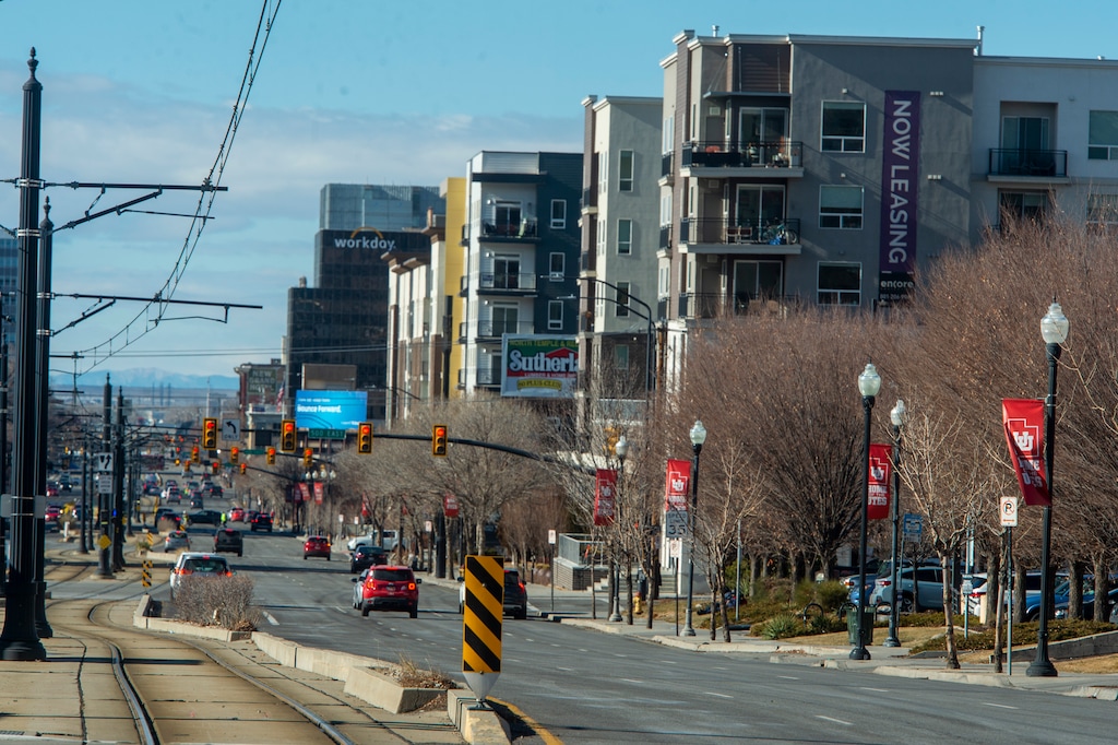 (Rick Egan | Tribune file photo) This Jan. 5, 2021, file photo shows new apartment buildings on 400 South in Salt Lake City. Utah renters can apply for rent assistance online beginning March 15.