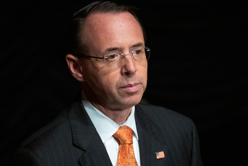 (Alex Brandon | The Associated Press) In this Oct. 17, 2018, file photo, Deputy Attorney General Rod Rosenstein pauses while speaking at the federal inspector general community's 21st annual awards ceremony in Washington. The top lawmakers on two House committees are postponing an interview with Rosenstein that was expected to delve into reports that he discussed secretly recording President Donald Trump.