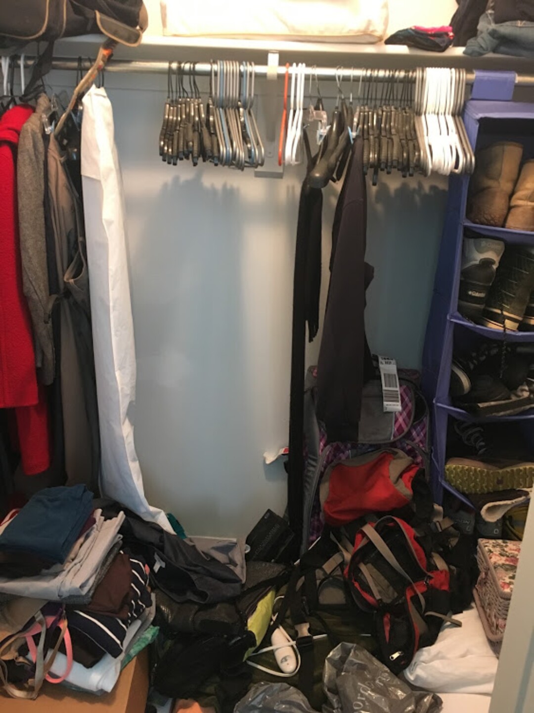 (Photo courtesy of Blair Tomten) The closet in Blair Tomten’s guest bedroom before she tidied it using Marie Kondo’s organizing method.