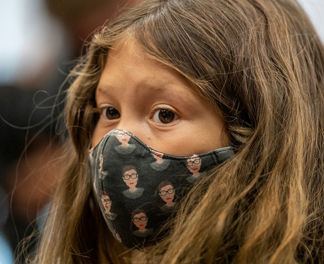 (Leah Hogsten | The Salt Lake Tribune) "What if our message doesn't get through," asked Zemirah Grossman of attorney Greg Skordas at Monday's press conference, who told her the group would need a "better lawyer." Grossman, 9, sits between her father Nate and mother Maurena Grossman. A group of Utah parents is suing the state for its ban on school districts enacting their own mask mandates which they say leaves their kids unnecessarily unprotected and at-risk from COVID-19 in the classroom, Aug. 23, 2021.