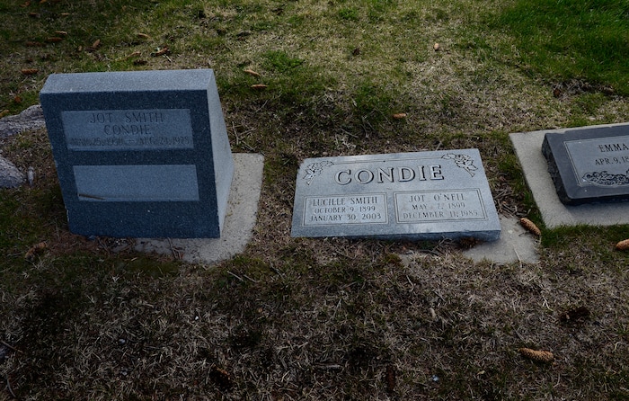 (Scott Sommerdorf | The Salt Lake Tribune)
City Councilman Chris Wharton's great uncle, left, and great grandparents, center, are buried in the Salt Lake City Cemetery. Wharton is involved in an effort to help get more funding for the renewal of the cemetery. 

