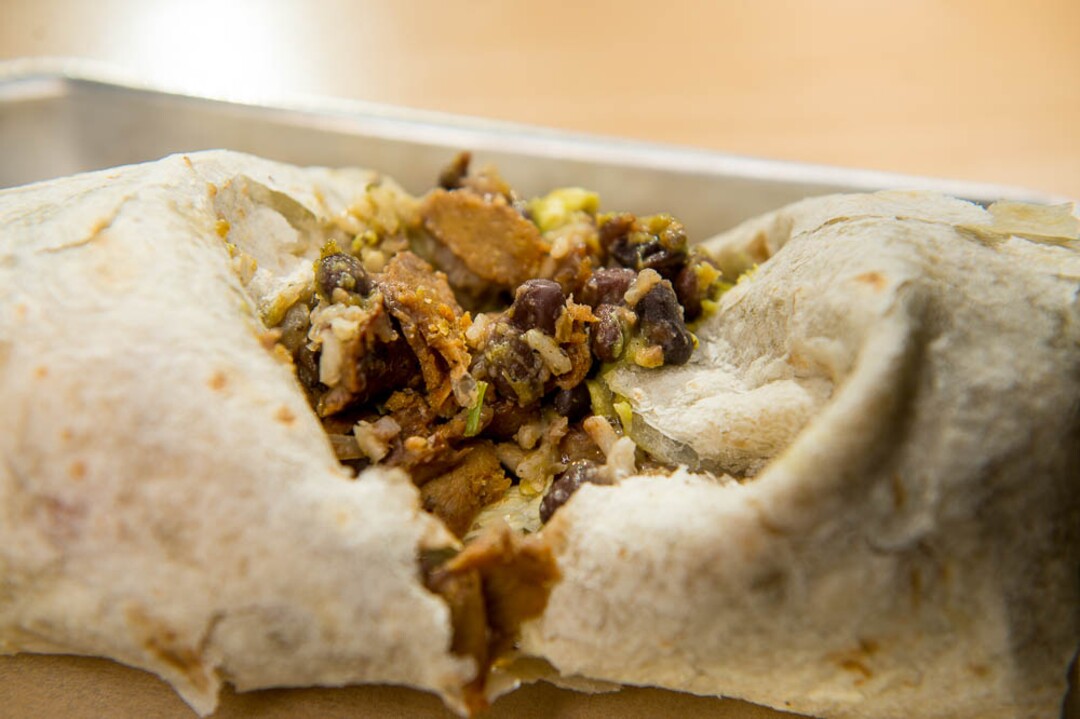 (Trent Nelson | The Salt Lake Tribune)  The Sin Carne Burrito at Boltcutter, a new vegan/vegetarian restaurant in Salt Lake City, Friday Feb. 16, 2018.
