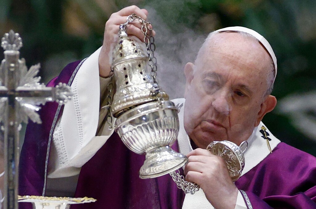 (Guglielmo Mangiapane | Pool photo via AP) Pope Francis celebrates the Ash Wednesday Mass leading Catholics into Lent, at St. Peter's Basilica at the Vatican,   Wednesday, Feb. 17, 2021.