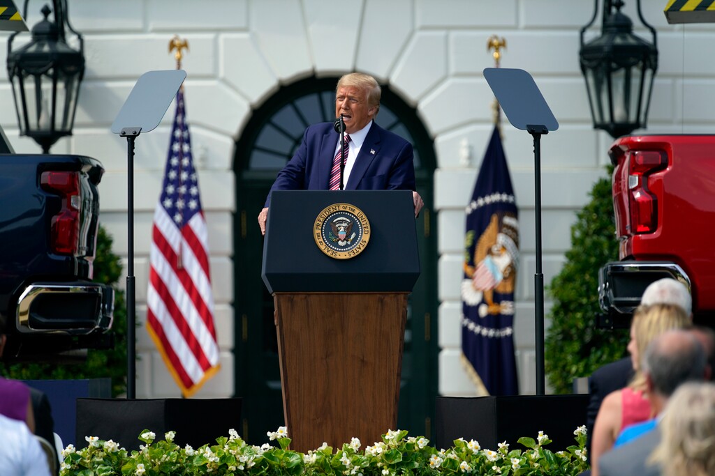 (Evan Vucci | AP file photo) President Donald Trump speaks during an event on the South Lawn of the White House, Thursday, July 16, 2020, in Washington.