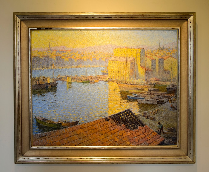 (Steve Griffin  |  The Salt Lake Tribune) This painting by James Harwood is one of 11 historic Utah paintings offered in a private sealed bid auction for the Logan City School District. The paintings are on display at Dave Ericson Fine Art in Salt Lake City.