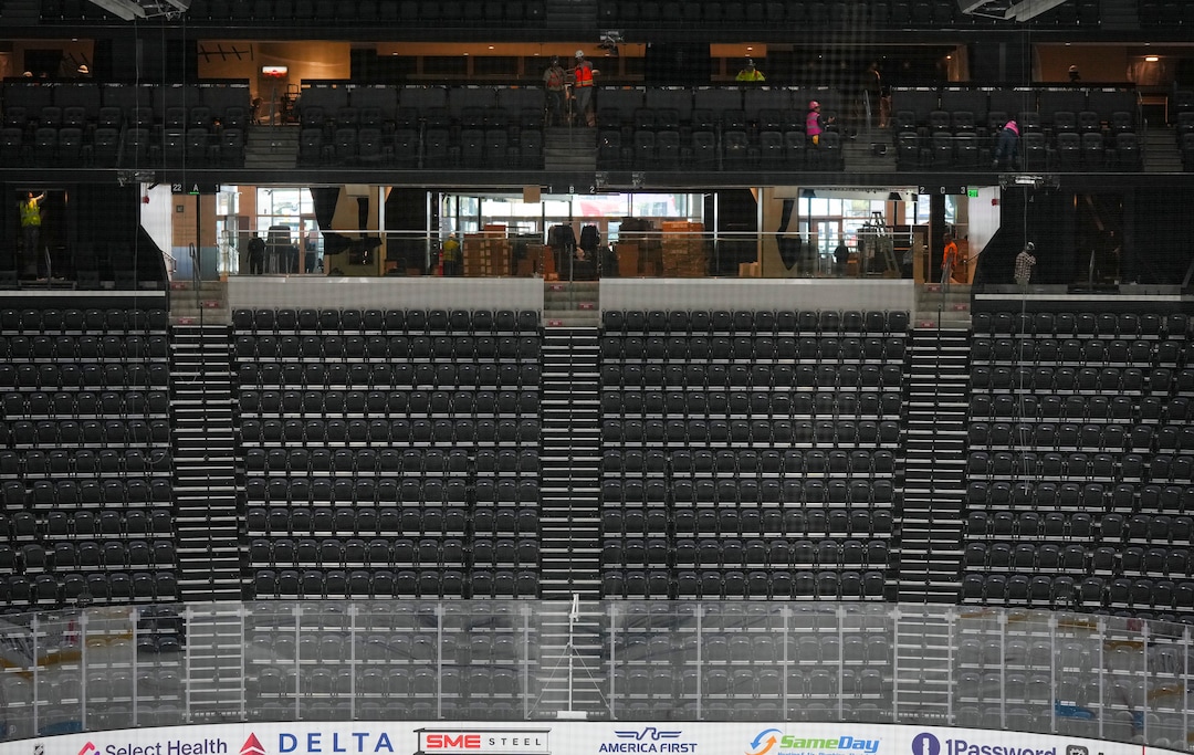 (Bethany Baker  |  The Salt Lake Tribune) Redesigned seats are seen at the south end of the Delta Center during an open house ahead of the first preseason game for the Utah Mammoth in Salt Lake City on Friday, Sept. 25, 2026. 