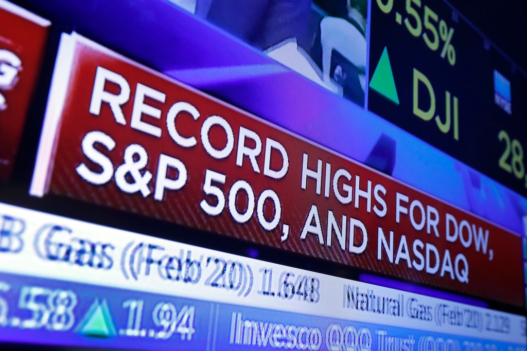 (Richard Drew | AP) A television screen headlines on the floor of the New York Stock Exchange headlines market activity, Thursday, Jan. 9, 2020. Stocks are opening broadly higher on Wall Street as traders welcome news that China's top trade official will head to Washington next week to sign a preliminary trade deal with the U.S.