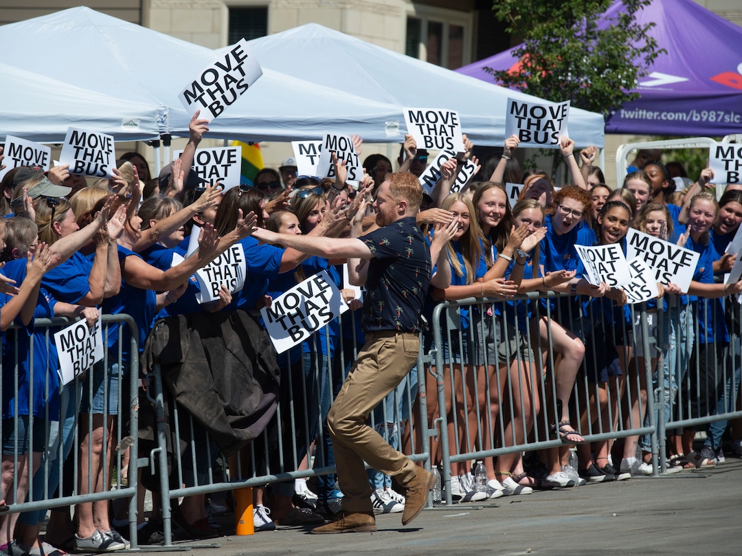 (Rick Egan | The Salt Lake Tribune) Jesse Tyler Ferguson gets the crowd going while filming an episode of the TV show "Extreme Makeover: Home Edition" in Ogden, Thursday, Aug. 15, 2019.