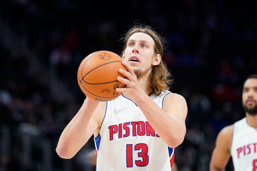 (Carlos Osorio | AP) Then with the Detroit Pistons, Kelly Olynyk shoots a free throw during the second half of an NBA basketball game against the Milwaukee Bucks, Tuesday, Nov. 2, 2021, in Detroit.