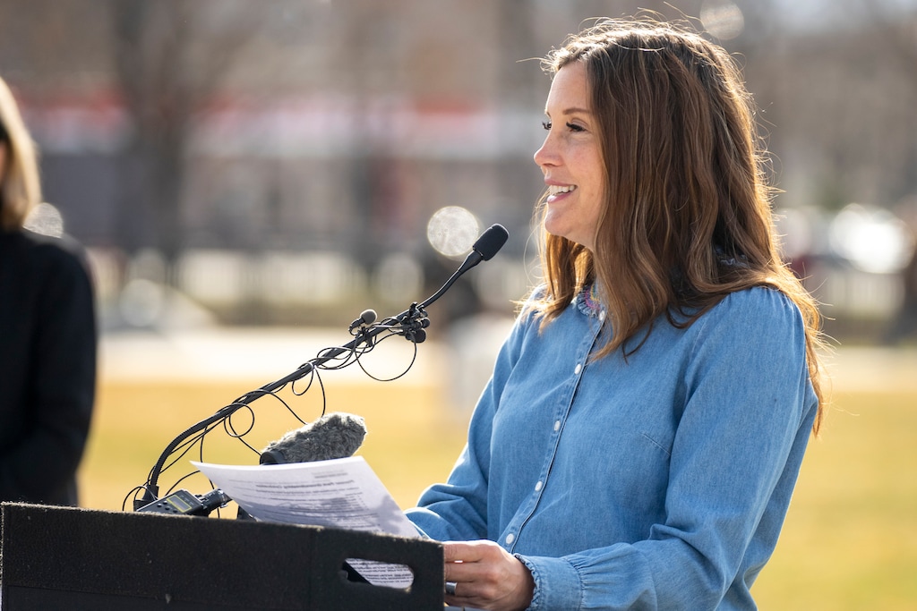 (Rick Egan | The Salt Lake Tribune) Salt Lake Mayor Erin Mendenhall speaks at Pioneer Park in February. On Wednesday, she offered her first direct comments on a series of sexual misconduct allegations that surfaced against council member Eva Lopez Chavez.