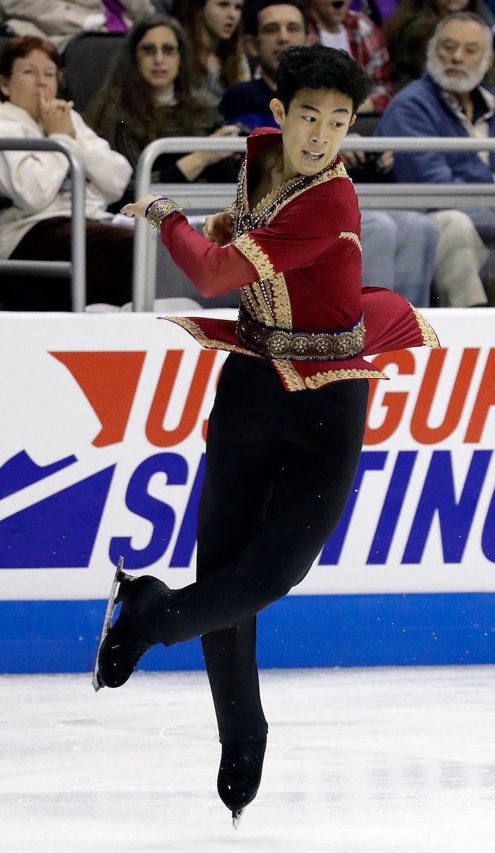 Nathan Chen performs during the men's free skate competition at the U.S. Figure Skating Championships, Sunday, Jan. 22, 2017, in Kansas City, Mo. (AP Photo/Charlie Riedel)
