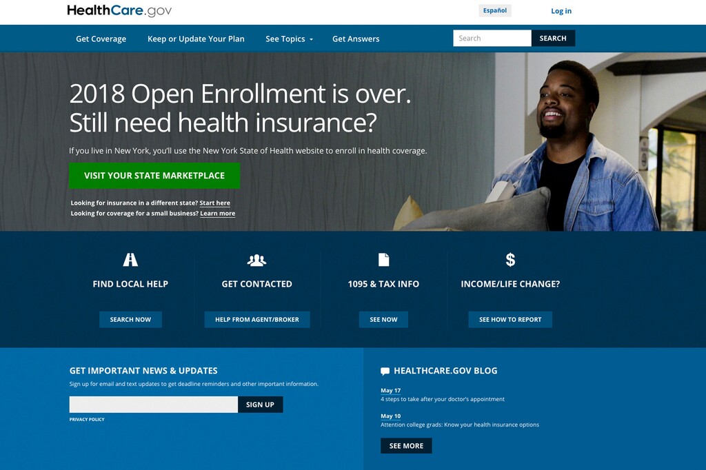 (HealthCare.gov | The Associated Press) This May 21, 2018 image shows the main page of the healthcare.gov website in Washington. On Wednesday, June 13, 2018, two independent experts said that the Trump administration appears to be taking aim at provisions of the Affordable Care Act that protect people in employer plans, not just those consumers who buy a policy directly from an insurer. The new position was outlined a week earlier in a legal brief the Justice Department filed in a Texas case challenging the health law.