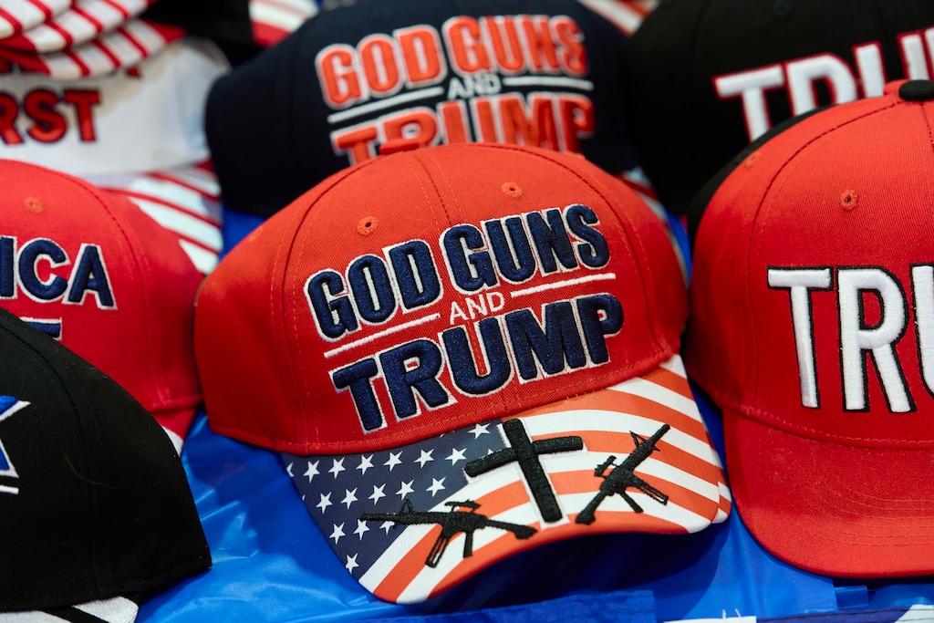 (Cooper Neill | The New York Times)
Merchandise at the Conservative Political Action Conference in Dallas, July 9, 2021. Christ did not reject earthly rule so that his flawed followers could seize the world’s thrones, writes New York Times columnist David French.