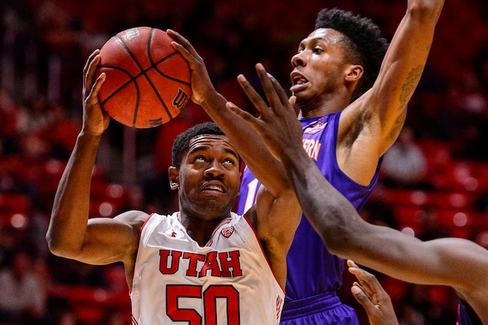 (Trent Nelson | The Salt Lake Tribune)  Utah Utes guard Christian Popoola (50) as the University of Utah hosts Northwestern State, NCAA basketball in Salt Lake City, Wednesday December 20, 2017.