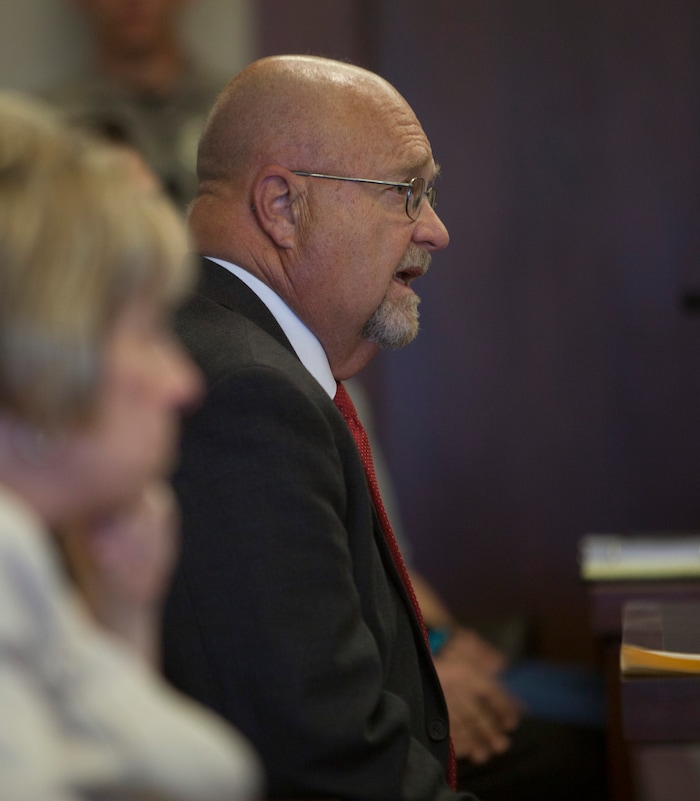 (Chris Caldwell  |  Pool Photo)  Defense lawyer Stephen Harris during the detention hearing and the initial appearance for the 16-year-old boy accused of bringing a bomb to Pine View High School. Wednesday, March 28, 2018.