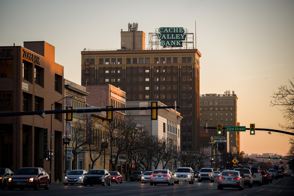 (Trent Nelson  |  The Salt Lake Tribune) Much of downtown Ogden, shown in December 2023, would see fewer new apartments under a proposed ordinance.