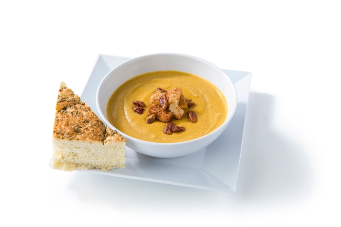 (Courtesy of Blue Lemon) The butternut squash soup, with pesto focaccia, from Blue Lemon.