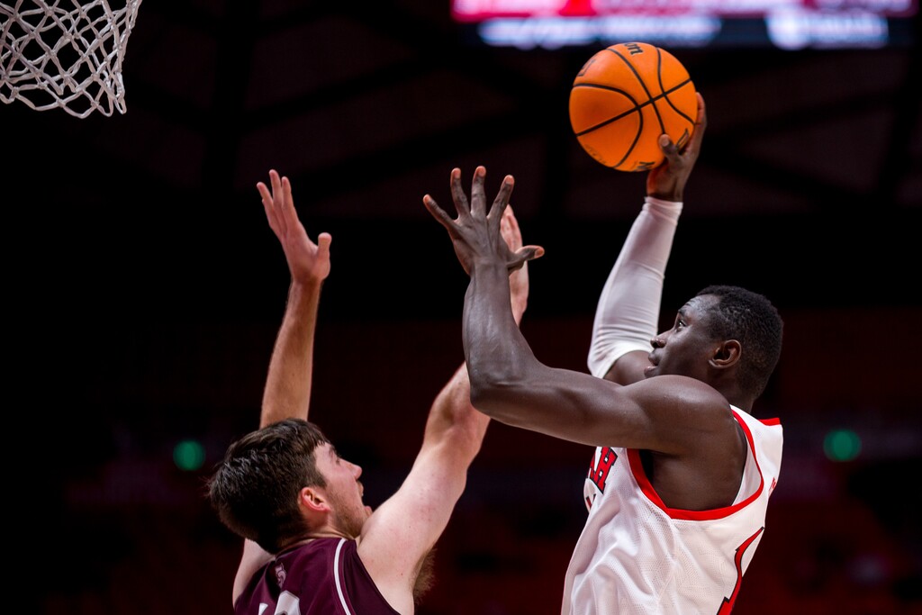 (Trent Nelson  |  The Salt Lake Tribune) Utah Utes center Keba Keita (13) as Utah hosts Bellarmine, NCAA basketball in Salt Lake City on Wednesday, Dec. 20, 2023.