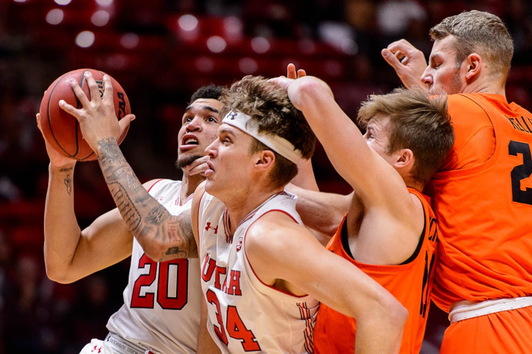 (Trent Nelson | The Salt Lake Tribune)  Utah Utes forward Timmy Allen (20) as Utah hosts Oregon State, NCAA basketball in Salt Lake City on Saturday Feb. 2, 2019.
