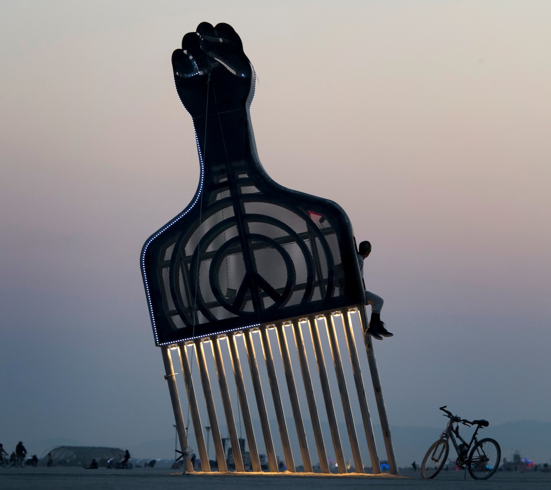 (Rick Egan  |  The Salt Lake Tribune)   Hank Willis Thomas  art project "All Power to the People" at Burning Man, in the Black Rock Desert in Nevada, Friday, August 31, 2018. 