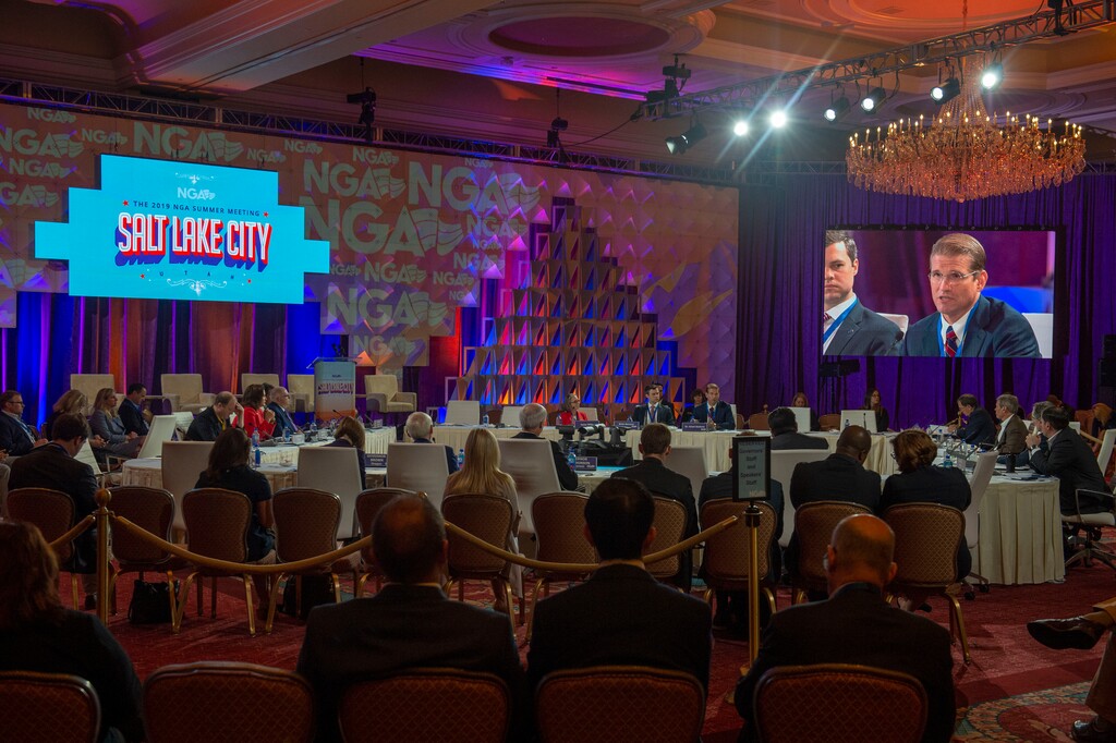 (Rick Egan  |  The Salt Lake Tribune)    Grant Baldwin makes a comment during a session at the National Governors Association conference on "Safer and Smarter Roadways" at the Grand America Hotel, Friday, July 26, 2019.
