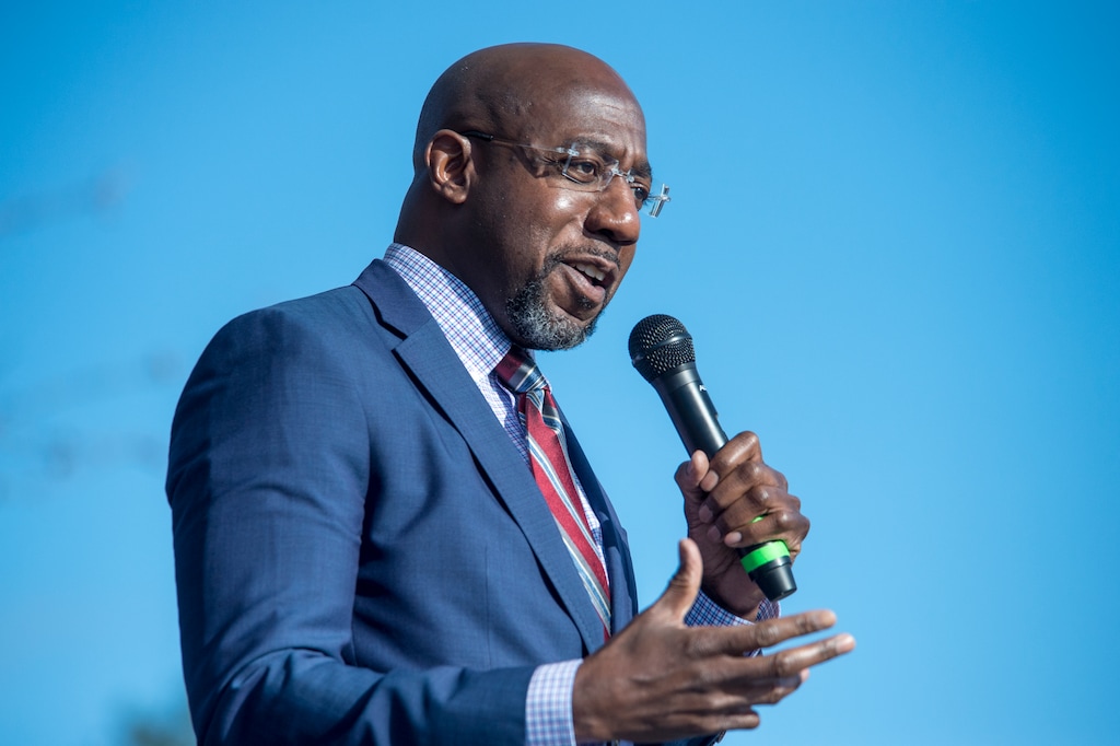 (Michael Holahan | The Augusta Chronicle via AP)

Democratic senate candidate Raphael Warnock speaks during a campaign rally in Augusta, Ga., Monday, Jan. 4, 2021.