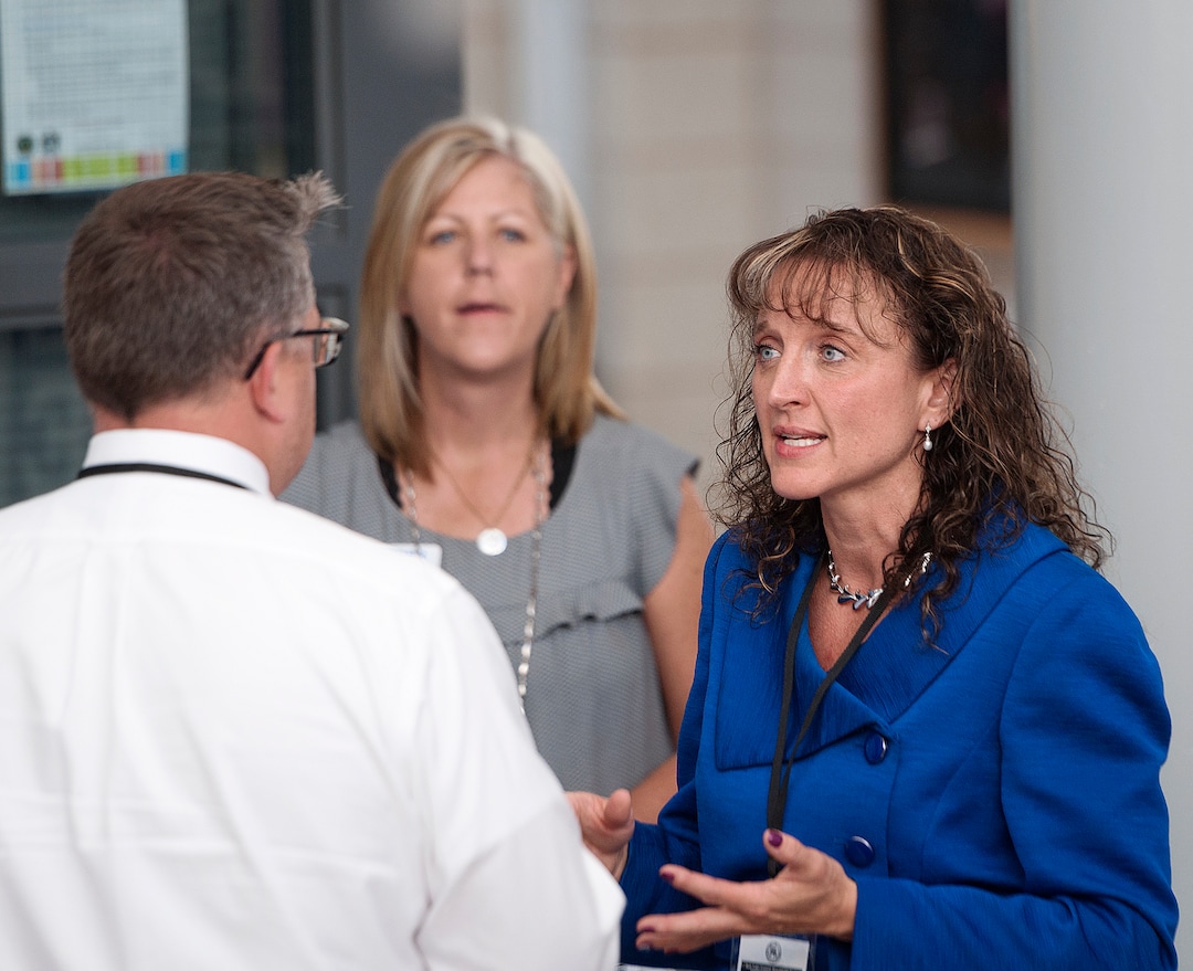 (Michael Mangum  |  Special to the Tribune)  Julie Dole speaks with attendees during a mee-and-greet at the recorder election at the county republican Central Committee Meeting at Jordan High School in Sandy, UT on Thursday, August 17, 2017.