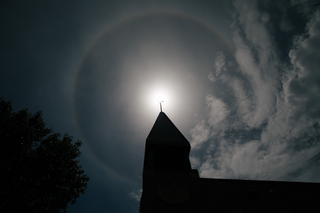 (Alyssa Schukar | The New York Times)
The chapel at North Central University in Minneapolis, where people gathered for a memorial service for George Floyd on Thursday.