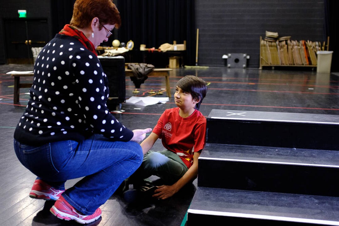 (Trent Nelson | The Salt Lake Tribune)  Rehearsal for Utah Opera's The Little Prince, with director Tara Faircloth, left, and 11-year-old Nitai Fluchel in the title role of the Little Prince. In Salt Lake City on Friday Dec. 7, 2018.
