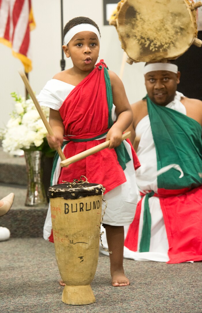 (Rick Egan  |  The Salt Lake Tribune)   The Jambo Africa drummers from Burundi, perform at the State of the City address at the Horizonte Instruction and Training Center, Wednesday, January 31, 2018.


