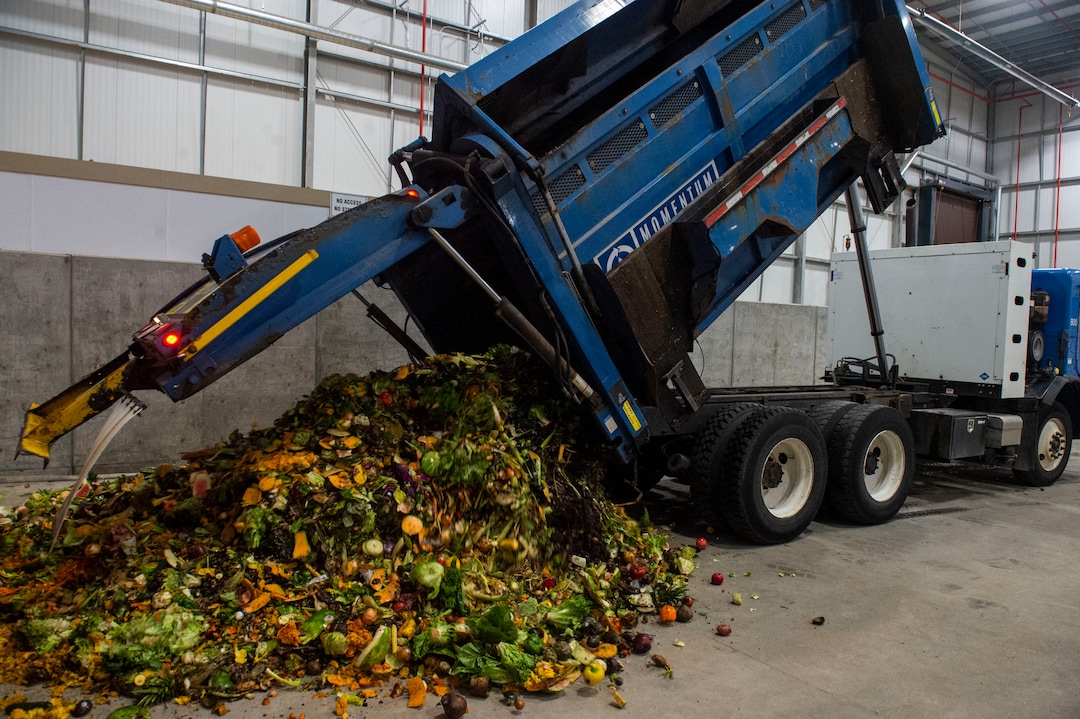 (Rick Egan  |  The Salt Lake Tribune)    A truck from Momentum recycling dumps a load of food waste at Wasatch Resource Recovery in North Salt Lake.  Friday, May 24, 2019.