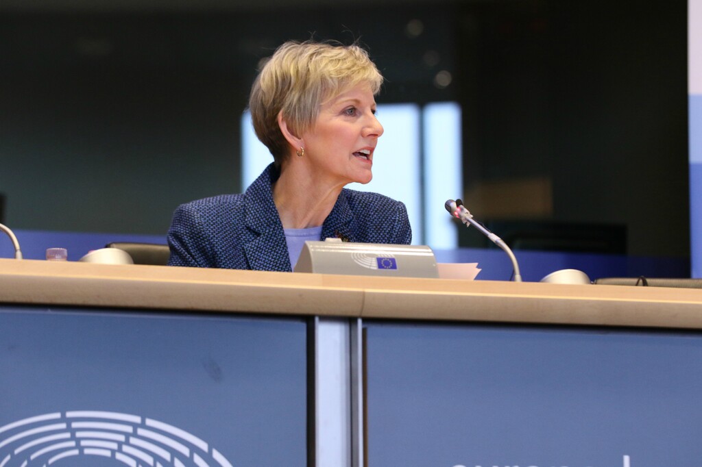 (Courtesy LDS Church)   Jean B. Bingham, the new general president of the Relief Society of The Church of Jesus Christ of Latter-day Saints, spoke at the European Parliament in Brussels, Belgium, Thursday, November 9, 2017, at the “Women in Faith: A Freedom of religion or belief perspective” conference.