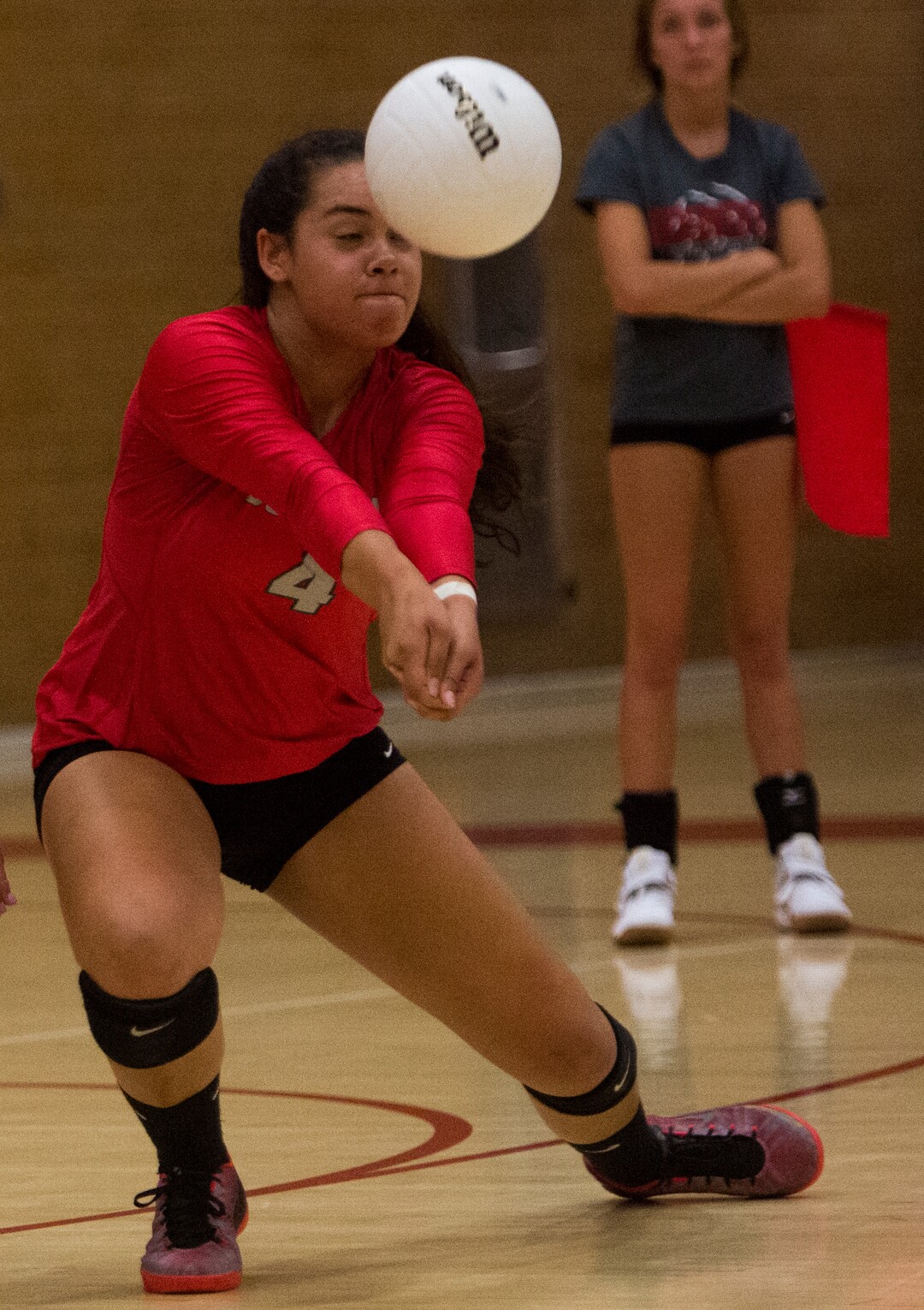 (Rick Egan  |  The Salt Lake Tribune)  Brook Pe'a hits the ball for Bountiful, in volleyball action, Bountiful vs. Skyridge, at Bountiful High, Wednesday, September 6, 2017.