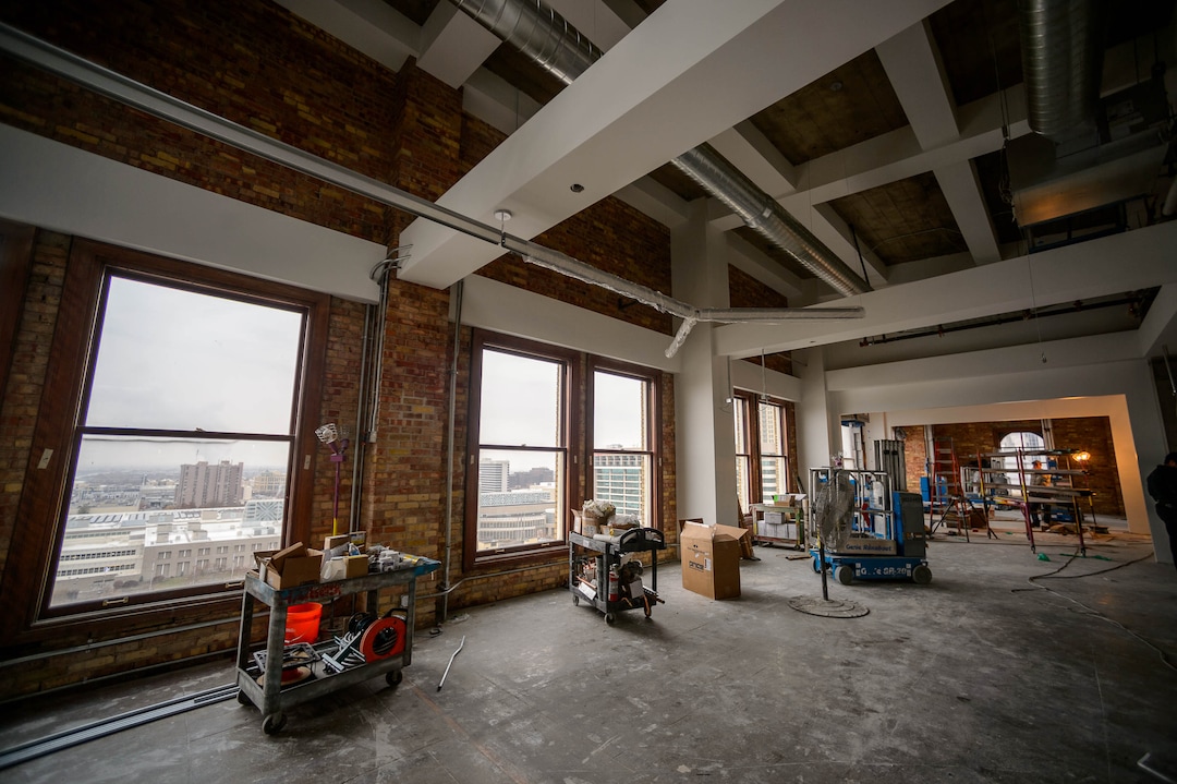 (Trent Nelson  |  The Salt Lake Tribune) 
Office space in the Kearns Building in Salt Lake City on Wednesday, Nov. 20, 2019. Hines, the global real estate firm that owns the Kearns Building, has launched a $25 million renovation of the 108-year-old building at 136 South Main Street.