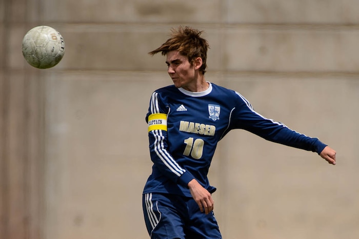 (Trent Nelson | The Salt Lake Tribune)  Maeser Prep's Trevor Brown (10) in the Class 3A boys' soccer state quarterfinal between Judge Memorial and Maeser Prep in Salt Lake City, Saturday May 5, 2018.