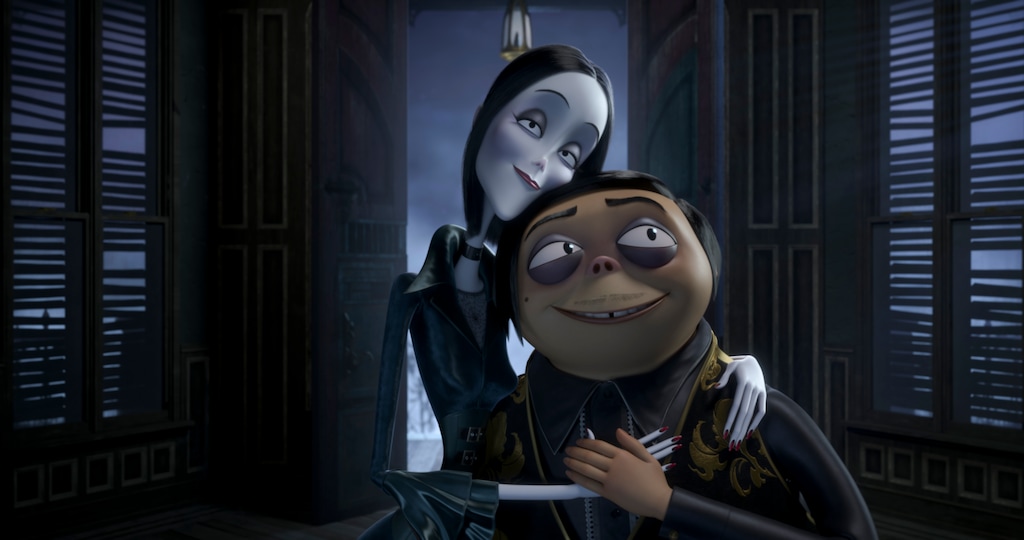 (Image courtesy of Metro Goldwyn Mayer Pictures)  Morticia Addams, voiced by Charlize Theron, left, and Gomez Addams, voiced by Oscar Isaac, in a scene from "The Addams Family," in theaters on Oct. 11.