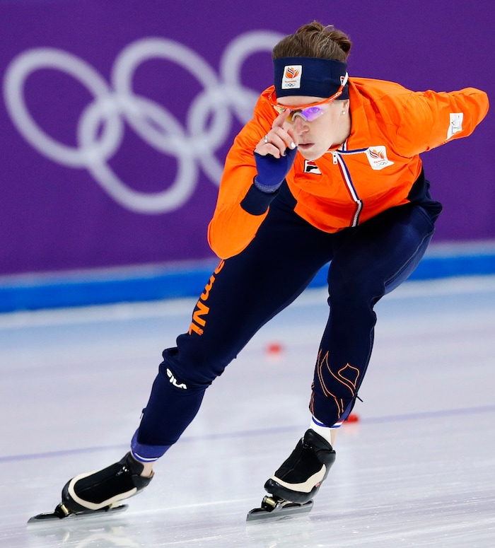 Ireen Wust of The Netherlands skates warm up laps prior to the women's 1,500 meters speedskating race at the Gangneung Oval at the 2018 Winter Olympics in Gangneung, South Korea, Monday, Feb. 12, 2018. (AP Photo/Vadim Ghirda)