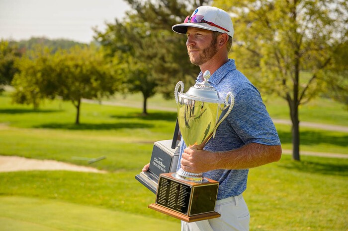 (Trent Nelson | The Salt Lake Tribune)  
Dusty Fielding wins the Utah Open golf tournament at Provo's Riverside Country Club, Sunday Aug. 19, 2018.