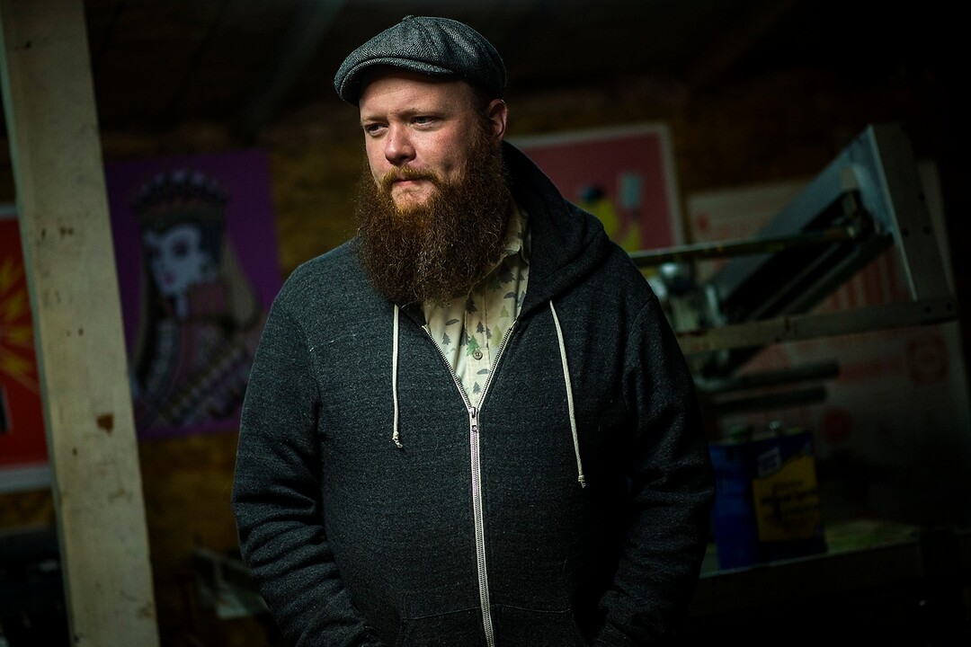 (Chris Detrick  |  The Salt Lake Tribune)  Artist Travis Bone poses for a portrait in his workshop in Midvale Tuesday, November 28, 2017.  
