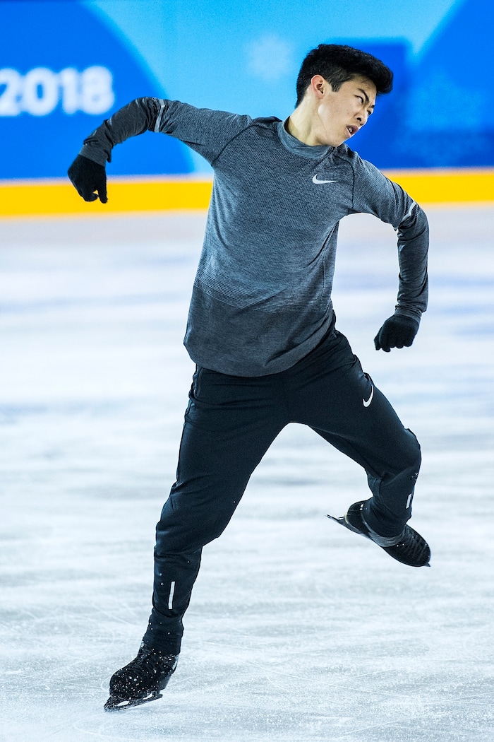 (Chris Detrick | The Salt Lake Tribune) Salt Lake City's Nathan Chen practices his Men's Single Skating Short Program for the Team Event at the Gangneung Ice Arena Thursday, February 8, 2018.
