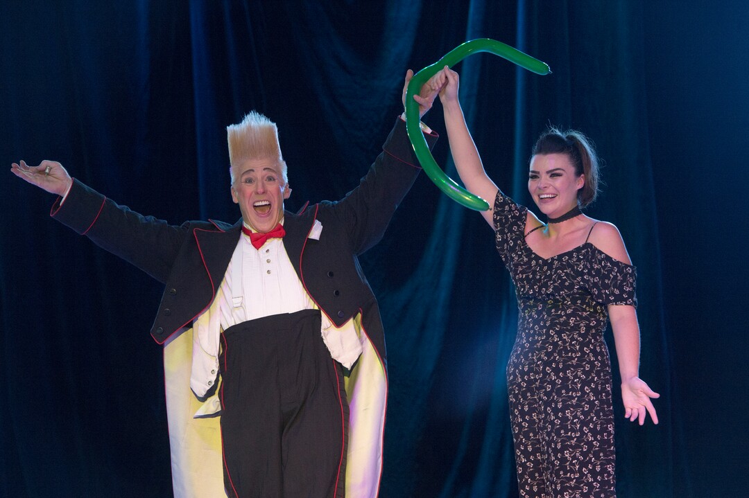 (Rick Egan  |  The Salt Lake Tribune)   Bello Nock performs with the Circus Spectacular, at the Utah State Fair, Sunday, September 10, 2017.