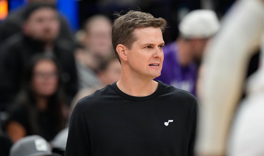 (Francisco Kjolseth  | The Salt Lake Tribune) Utah Jazz coach Will Hardy during game play agains the Golden State Warriors during an NBA basketball game, Friday, Oct. 25, 2024, in Salt Lake City.