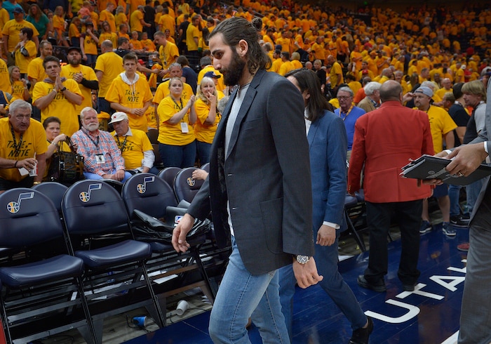 (Scott Sommerdorf | The Salt Lake Tribune)
Utah Jazz guard Ricky Rubio (3) walks off the court after the Houston Rockets beat the Jazz 100-87, Sunday, May 6, 2018.