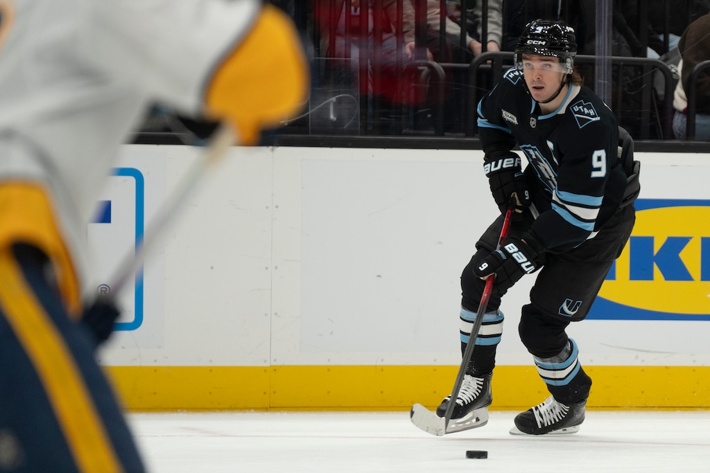 (Rick Egan | The Salt Lake Tribune) Utah Mammoth right wing Clayton Keller (9) has been named to Team USA's Olympic roster.

