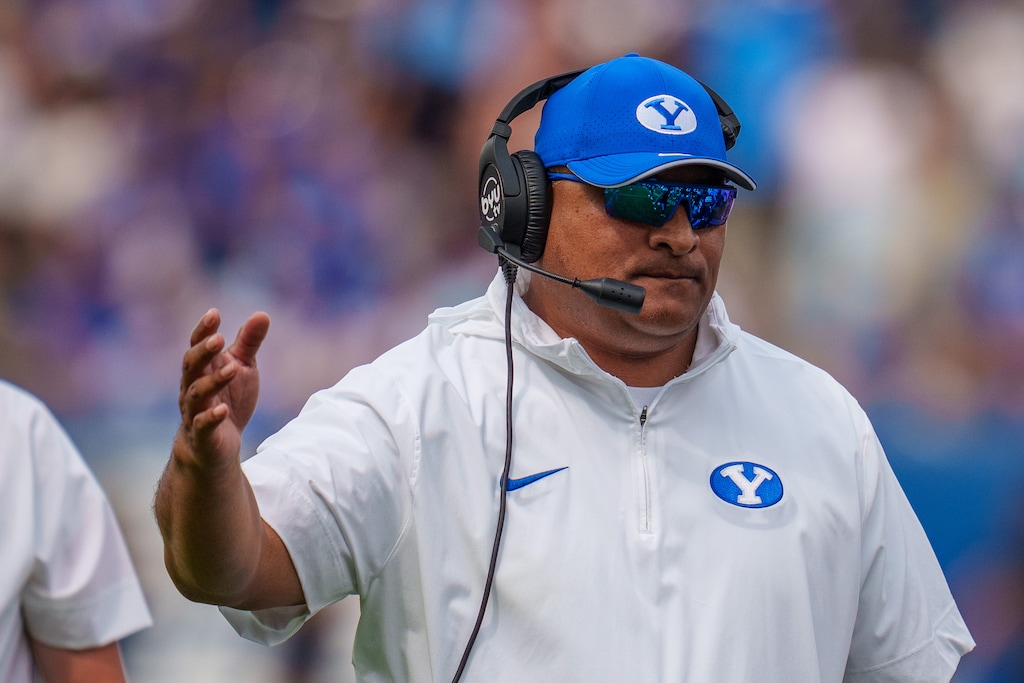(Trent Nelson  |  The Salt Lake Tribune) BYU coach Kalani Sitake as BYU hosts Southern Utah University, NCAA football in Provo on Saturday, Sept. 9, 2023.