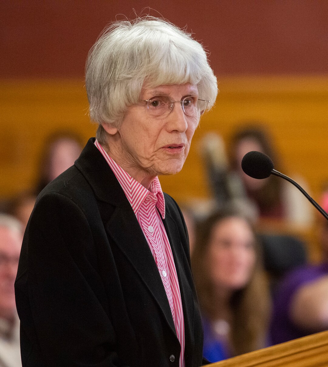 (Rick Egan  |  The Salt Lake Tribune)       Pamela Atkinson speaks in support of the single-room occupancy units, or SROs, in order to help alleviate the city’s housing crisis, at the City council meeting, Tuesday, April 23, 2019.