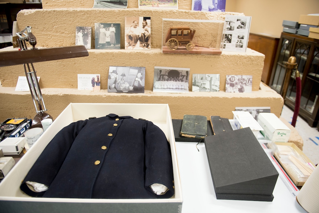 (Jeremy Harmon  |  The Salt Lake Tribune) A number of artifacts, including a Civil War uniform, are seen in the basement of the Rio Grande Depot, home of the Utah state historical offices, on Feb. 15, 2018.