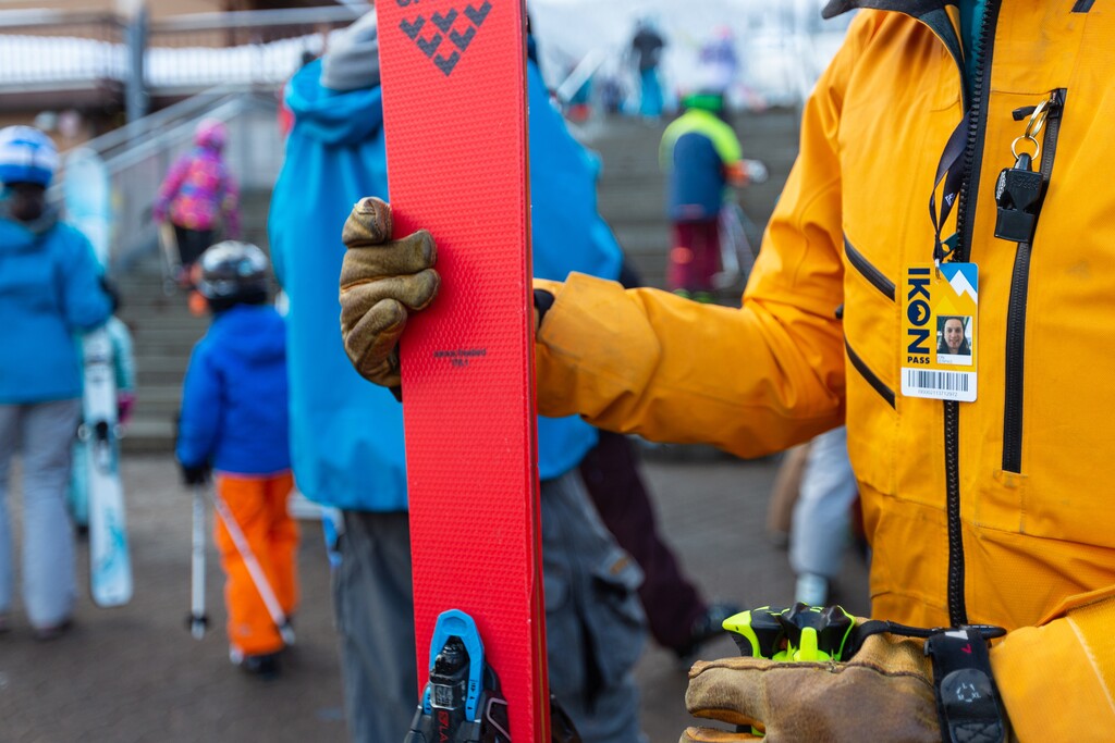 (Tegra Stone Nuess | The New York Times) A Ikon pass holder at Crystal Mountain Ski Resort in Enumclaw, Wash. on Jan. 26, 2020. The recent introduction of multi-resort passes have pushed more skiers to more places, making once-sleepy mountains more crowded and resorts that are within driving distance of major metropolitan areas are coping with powder day throngs not seen before.