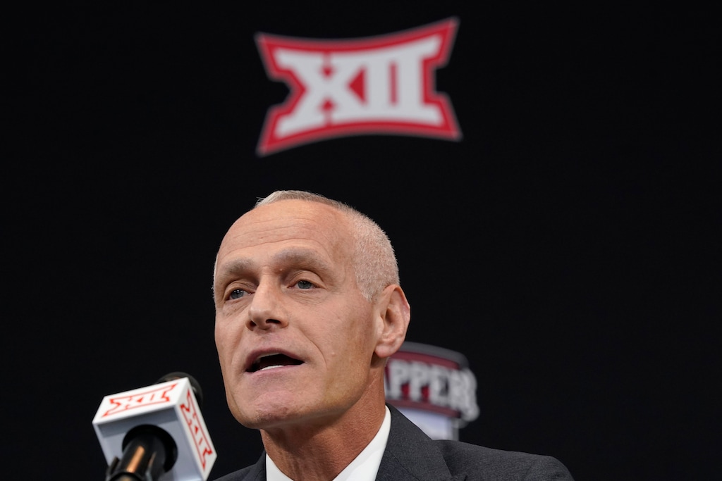 (LM Otero | AP) Incoming Big 12 Commissioner Brett Yormark speaks during a news conference opening the NCAA college football Big 12 media days in Arlington, Texas, Wednesday, July 13, 2022.