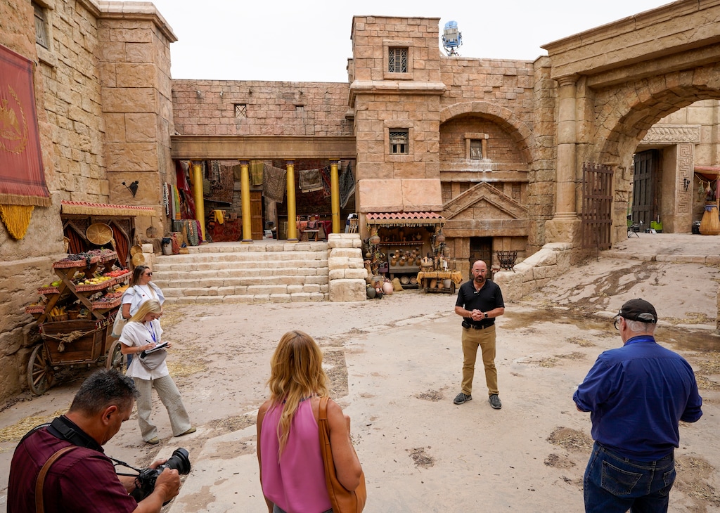 (Chris Samuels | The Salt Lake Tribune) Art department coordinator BJ Gorman speaks to reporters during filming of Season 7 of "The Chosen" in Goshen, Monday, June 8, 2026.